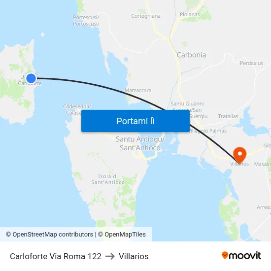 Carloforte Via Roma 122 to Villarios map