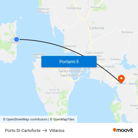 Porto Di Carloforte to Villarios map