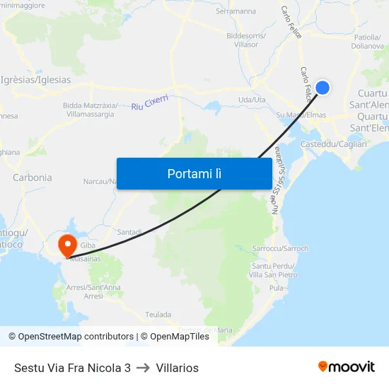 Sestu Via Fra Nicola 3 to Villarios map