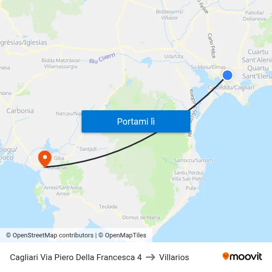 Cagliari Via Piero Della Francesca 4 to Villarios map