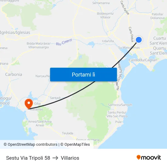 Sestu Via Tripoli 58 to Villarios map
