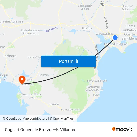 Cagliari Ospedale Brotzu to Villarios map