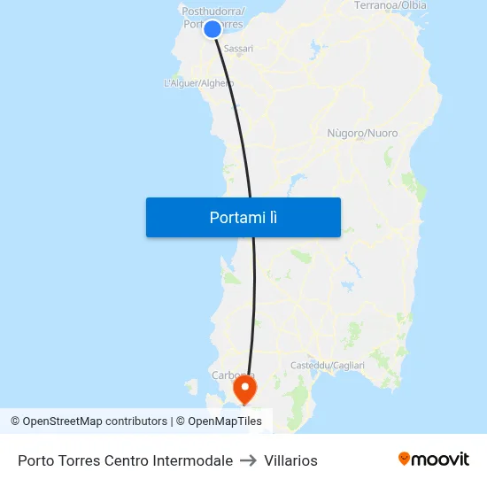 Porto Torres Centro Intermodale to Villarios map