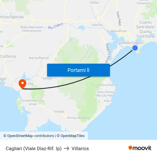 Cagliari (Viale Diaz-Rif. Ip) to Villarios map