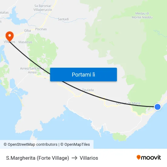 S.Margherita (Forte Village) to Villarios map