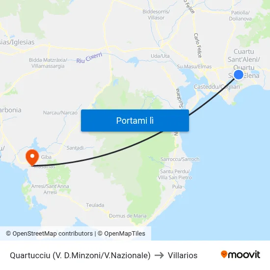 Quartucciu (V. D.Minzoni/V.Nazionale) to Villarios map