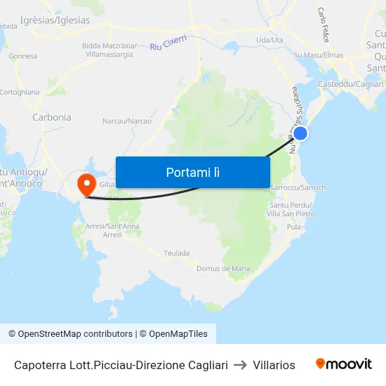 Capoterra Lott.Picciau-Direzione Cagliari to Villarios map