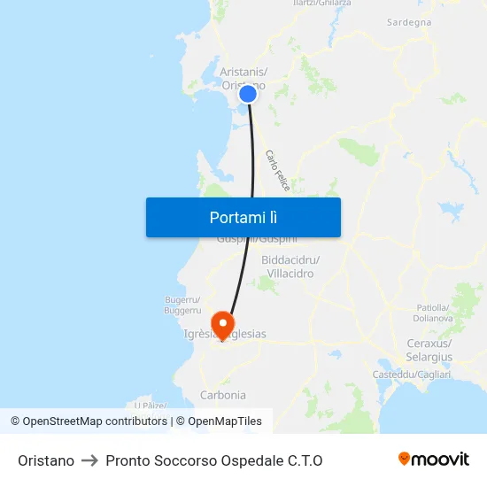 Oristano to Pronto Soccorso Ospedale C.T.O map