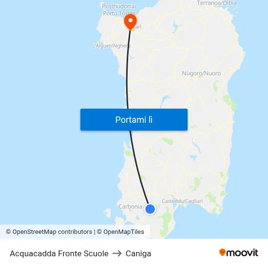 Acquacadda Fronte Scuole to Caniga map