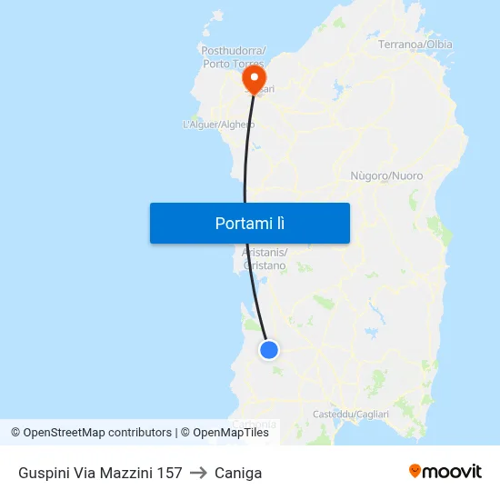 Guspini Via Mazzini 157 to Caniga map