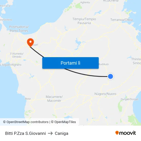 Bitti P.Zza S.Giovanni to Caniga map