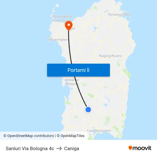 Sanluri Via Bologna 4c to Caniga map
