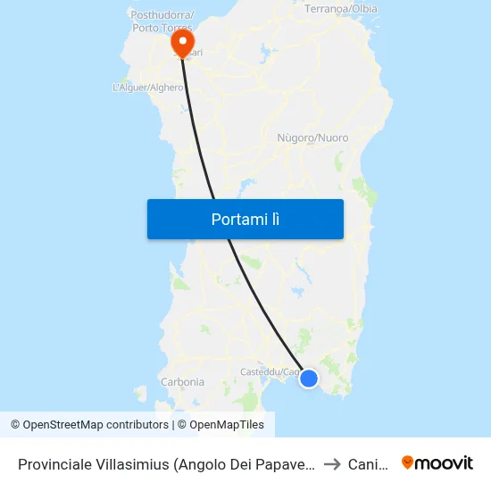 Provinciale Villasimius (Angolo Dei Papaveri) to Caniga map