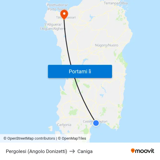 Pergolesi (Angolo Donizetti) to Caniga map