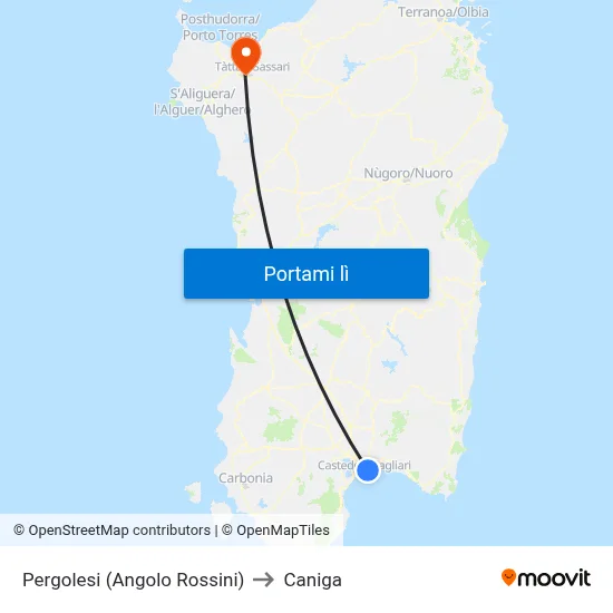 Pergolesi (Angolo Rossini) to Caniga map