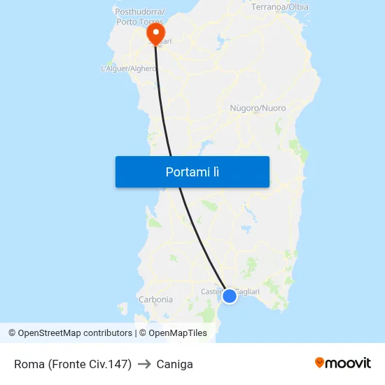 Roma (Fronte Civ.147) to Caniga map