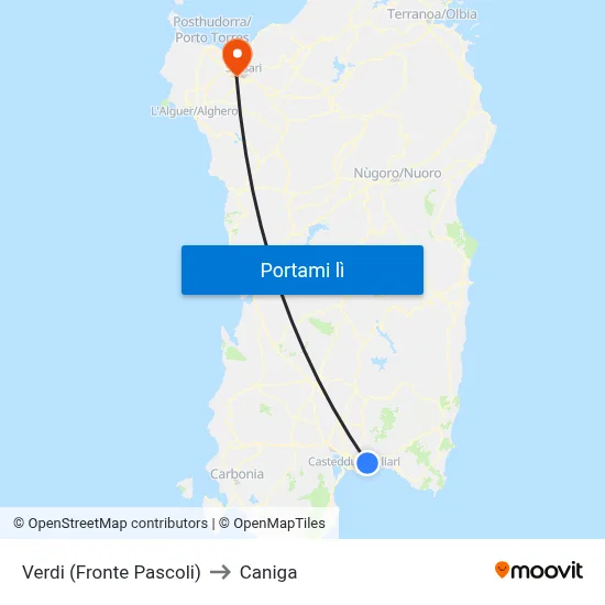 Verdi (Fronte Pascoli) to Caniga map