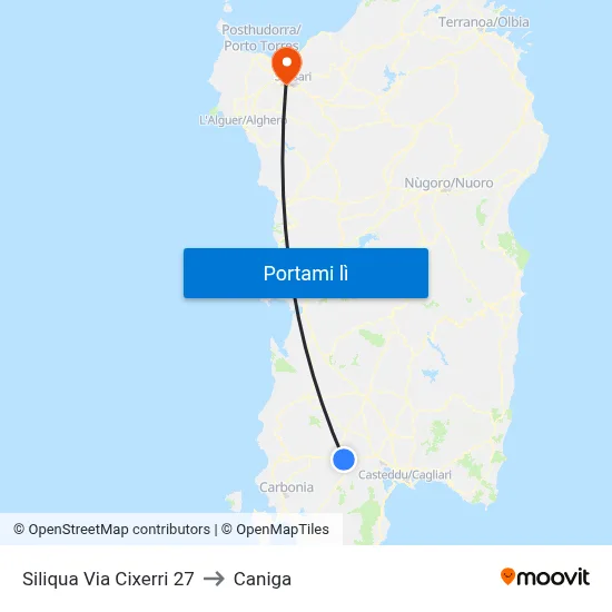 Siliqua Via Cixerri 27 to Caniga map