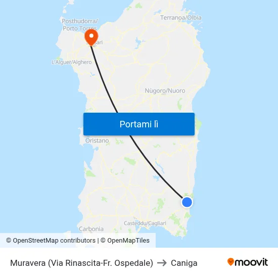 Muravera (Via Rinascita-Fr. Ospedale) to Caniga map