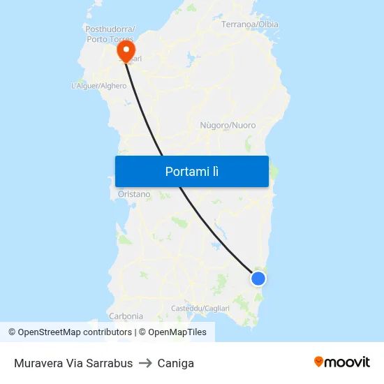 Muravera Via Sarrabus to Caniga map
