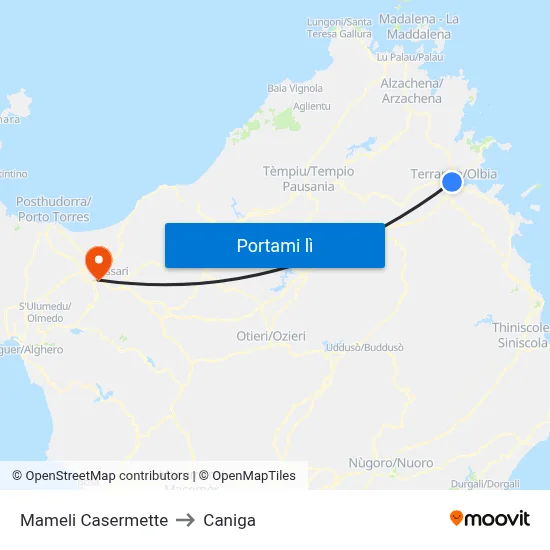 Mameli Casermette to Caniga map