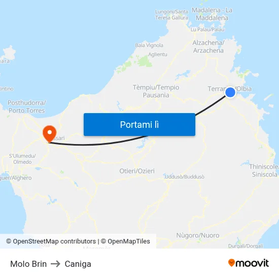 Molo Brin to Caniga map