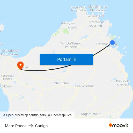 Mare Rocce to Caniga map