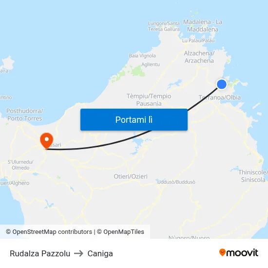 Rudalza Pazzolu to Caniga map