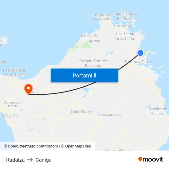 Rudalza to Caniga map