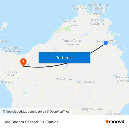 Via Brigata Sassari to Caniga map