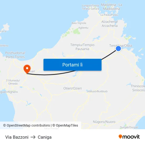 Via Bazzoni to Caniga map