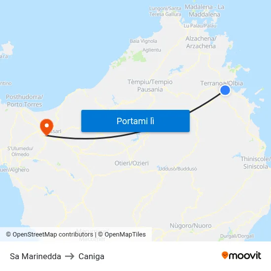 Sa Marinedda to Caniga map