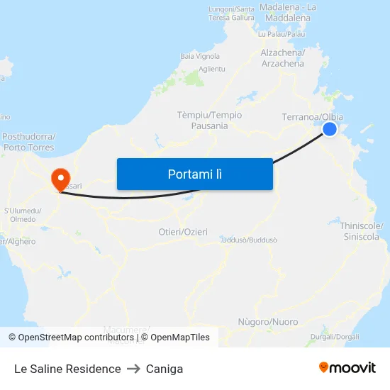 Le Saline Residence to Caniga map