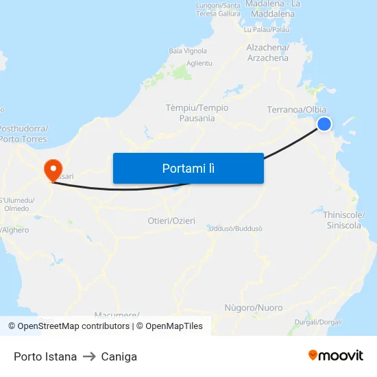 Porto Istana to Caniga map