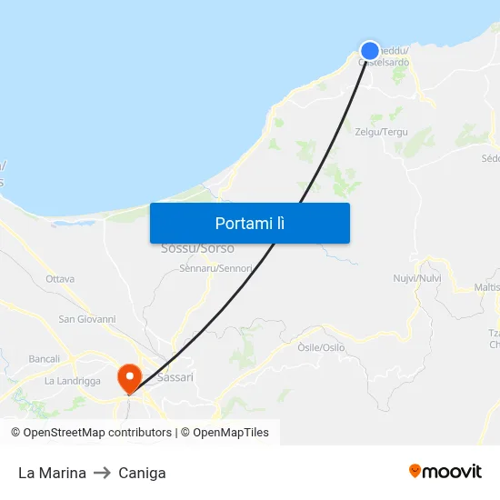 La Marina to Caniga map