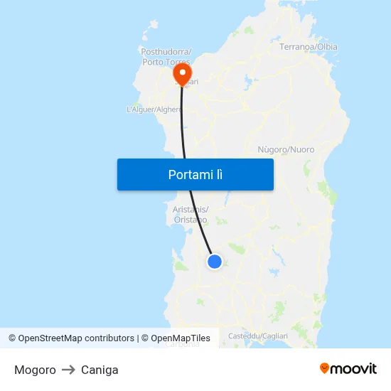 Mogoro to Caniga map