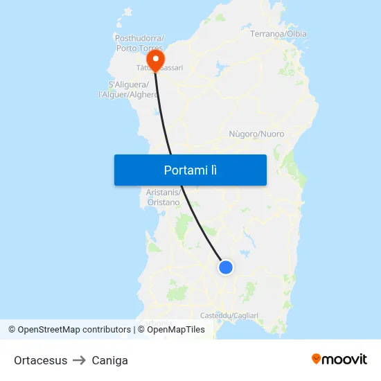 Ortacesus to Caniga map