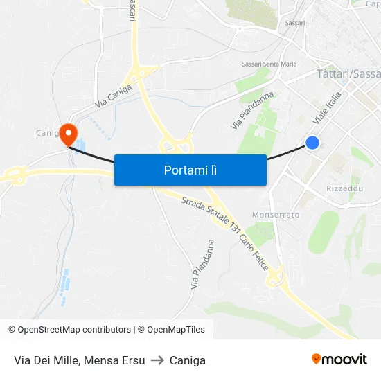 Via Dei Mille, Mensa Ersu to Caniga map