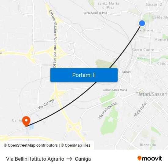 Via Bellini Istituto Agrario to Caniga map