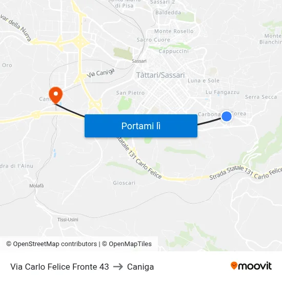 Via Carlo Felice Fronte 43 to Caniga map