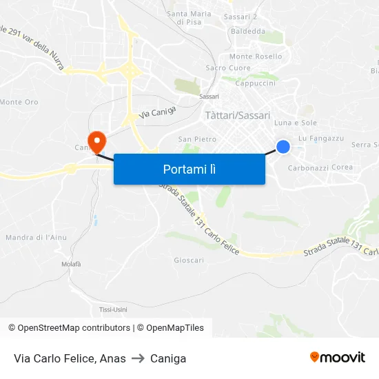 Via Carlo Felice, Anas to Caniga map