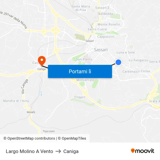 Largo Molino A Vento to Caniga map