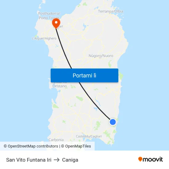 San Vito Funtana Iri to Caniga map