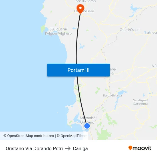 Oristano Via Dorando Petri to Caniga map
