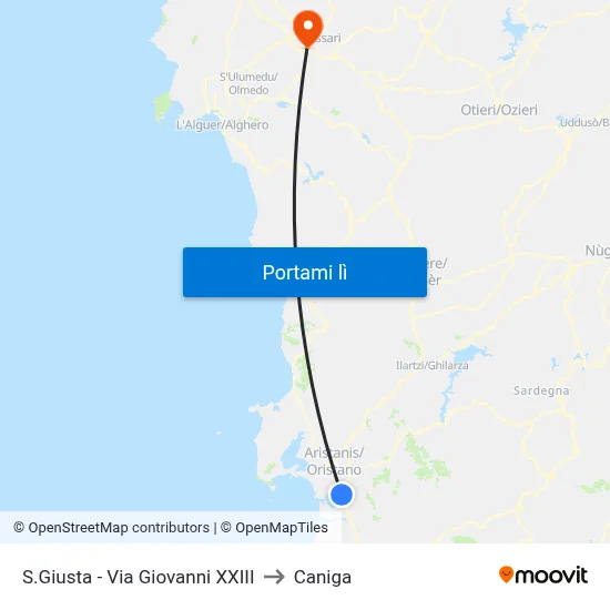 S.Giusta - Via  Giovanni XXIII to Caniga map