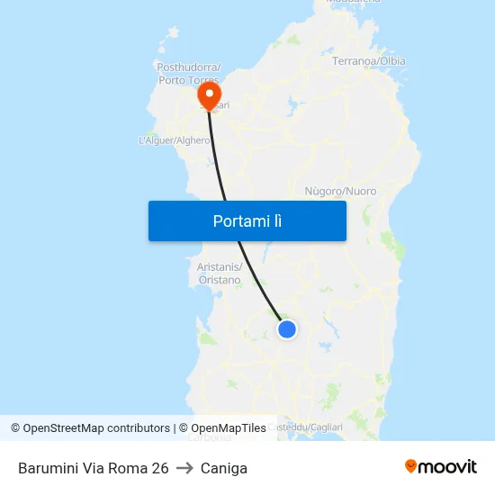 Barumini Via Roma 26 to Caniga map