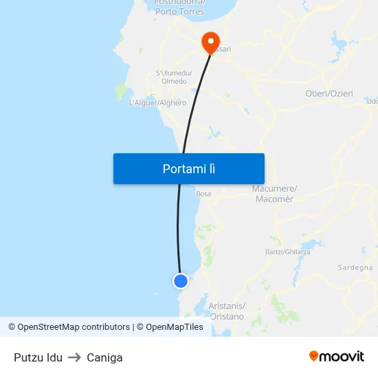 Putzu Idu to Caniga map