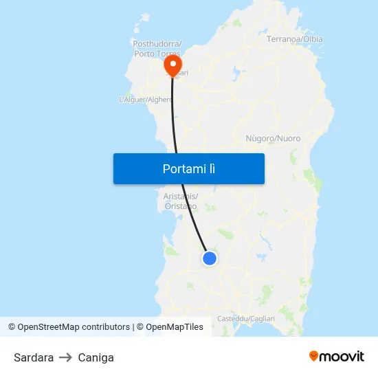 Sardara to Caniga map