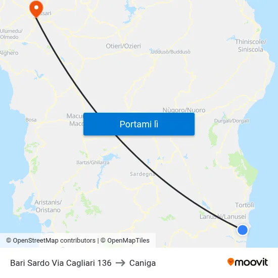 Bari Sardo Via Cagliari 136 to Caniga map