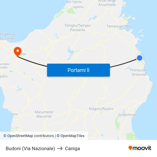 Budoni (Via Nazionale) to Caniga map
